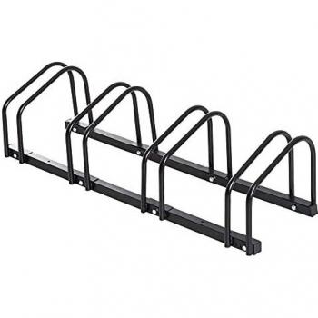 HOMCOM Aparcamiento para 4 Bicicletas Soporte de Acero para Aparcar Bicicletas en el Suelo Estacionamiento para Interior y Exterior 100x33x27 cm Negro