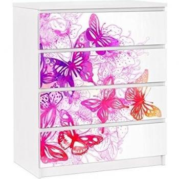 Vinilo adhesivo para muebles IKEA - Malm Dresser 4xDrawers - Butterfly dream, Tamaño:4 veces 20cm x 80cm