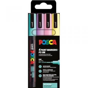 Set de 4 Rotuladores Posca PC3M - Colores Suaves, Punta Fina (0,9-1,3 mm)