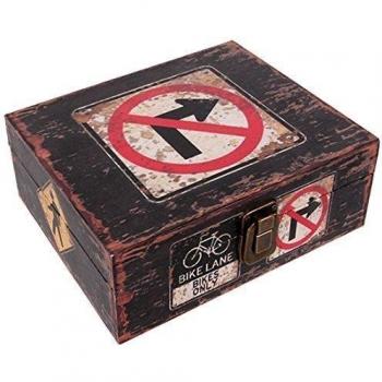Pide X esa Boca FL052 - Caja, diseño Tráfico Señal, madera, forrada de vinilo con acabado envejecido, 20 x 17 x 7 cm