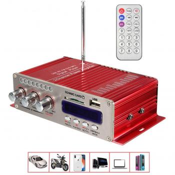 Amplificador de Coche , MENGGOOD 12V Mini Hi-Fi Amplificadores Estéreo Bluetooth Digital AMP Audio Reproductor de Música con Control Remoto Apoyo FM MP3 SD USB DVD para Auto Coche Barco Motocicleta Casa [Rojo]