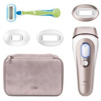 Depiladora Eléctrica Braun Silk Expert Pro PL 7253 Oro Rosa con tecnología de luz pulsada, 10 niveles de intensidad, diseño ergonómico, cabezal de tratamiento grande para áreas extensas y cabezal pequeño para zonas