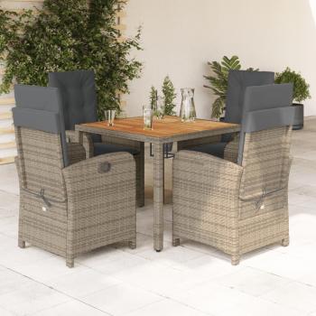 5-Piece Grey Poly Rattan Garden Dining Set with Cushions