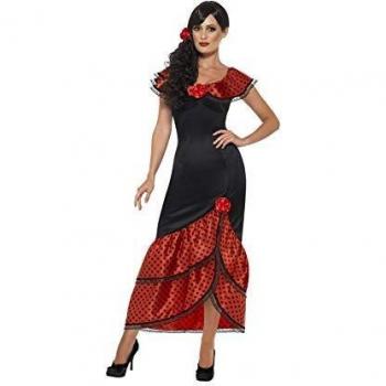 Smiffys Disfraz de bailaora de flamenco, Negro, con vestido y adorno para la cabeza