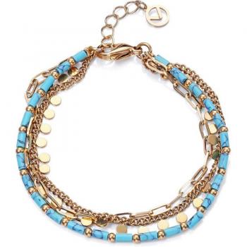 Pulsera Viceroy Chic de acero Ip dorado con múltiple cadena y piedras azules