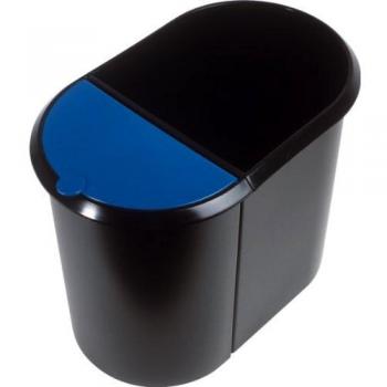 Papelera Duo-System 20+9 litros negro/azul con tapa y compartimentos para reciclaje