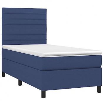 Cama Box Spring con colchón y luces LED de tela azul 100x200 cm