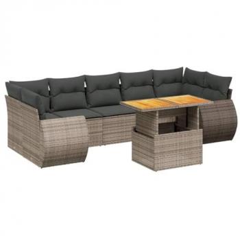 8-Piece Grey Poly Rattan Garden Sofa Set with Cushions