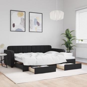Sofá cama nido extraíble con cajones en terciopelo negro 80x200 cm