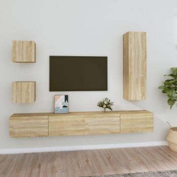 Set de muebles para TV 5 piezas madera contrachapada roble Sonoma marrón