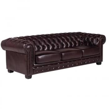 Sofá Chesterfield de 4 plazas BRENTON 100% piel de búfalo - Cherry