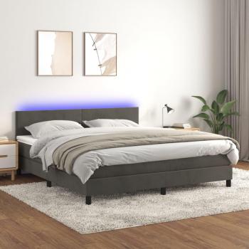 Cama box spring con colchón y LED terciopelo gris oscuro 180x200 cm