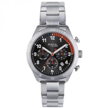 Reloj BREIL Hombre Mate Bi-Color Negro con Esfera Roja, Movimiento Multifunción Quartz y Pulsera de Acero Plateado EW0592