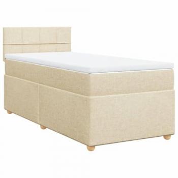 Cama box spring suave con colchón de tela color crema 90x190 cm