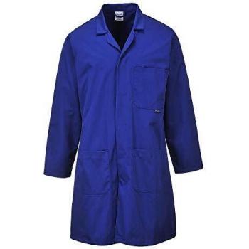 Bata Estándar de Trabajo Portwest Azul Real L, 2852RBRL, Polycotton, 3 Bolsillos, Con Cierre a Presión