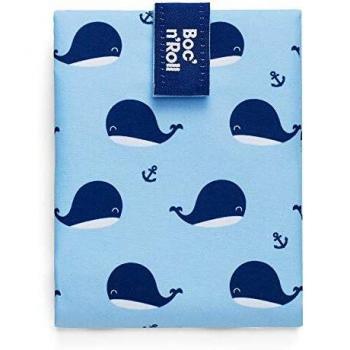 Roll'eat ® | Bolsa Merienda, Porta Bocadillos con Envoltorio Reutilizable, Porta Alimentos Ecológico sin BPA, Bolsa de Tela, Color Whales - Boc'n'Roll Animals