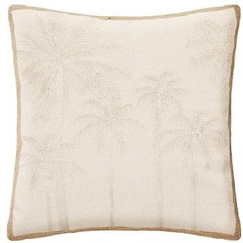 Cojín Étnico Chic Vista al Mar Beige con Bordados en Algodón Reciclado - 40x40 cm