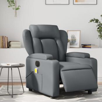 Sillón de masaje reclinable eléctrico cuero sintético gris Vidaxl
