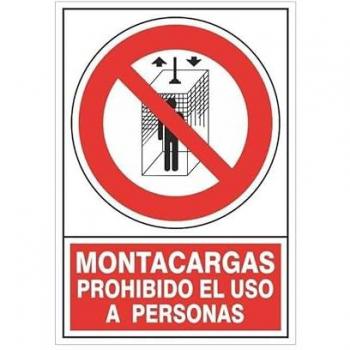 Señal de Montacargas Prohibido el Uso a Personas - Plástico 345x245 mm, Montaje Pr. Us. Pers