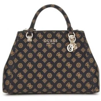 Guess Evelune 4G Brown Handbag with Adjustable Shoulder Strap and Multiple Compartments