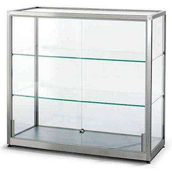 Vitrina Media Altura 910 mm con 2 Puertas Correderas, Dimensiones 1000 x 400 mm, Acabado Plata Eloxal