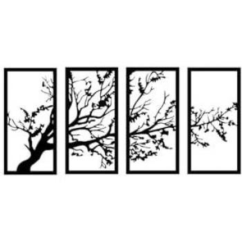 Decoración de Pared de Metal Árbol 18, Negro, 172x1,5x80 cm