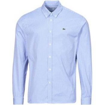 Lacoste Men's Regular Fit Premium Cotton Long Sleeve Clear Blue Checkered Shirt 3XL