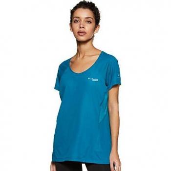 Columbia Mujer Camiseta, Titan Ultra II Short Sleeve, Poliéster, Azul