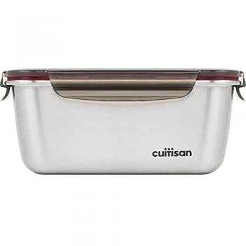Recipiente Rectangular de Acero Inoxidable 1.8L con Tapa Clip y Apto para Microondas - Serie Flora