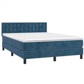 Cama box spring colchón y LED terciopelo azul oscuro 140x190 cm
