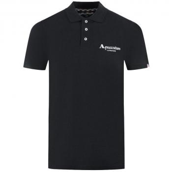 Aquascutum Black Cotton Polo Shirt - XL, Male, Contrasting Logo, Size: XL