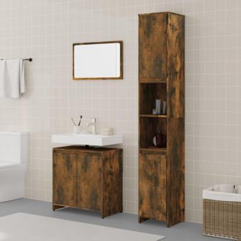 Conjunto de muebles de baño 3 piezas de madera contrachapada roble ahumado multicapa marrón
