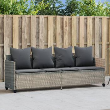 Cama solar con cojines de color gris claro en Polyrattan - Tumbona con cojines ratán sintético gris claro
