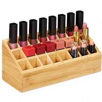 Organizador de Pintalabios Relaxdays de Bambú con 24 Compartimentos, 10x23x9 cm, Color Marrón