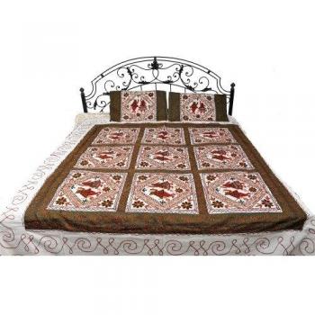 Marfil trimestral colcha con bordado Dandiya Raas Dance - algodón con fundas de almohada