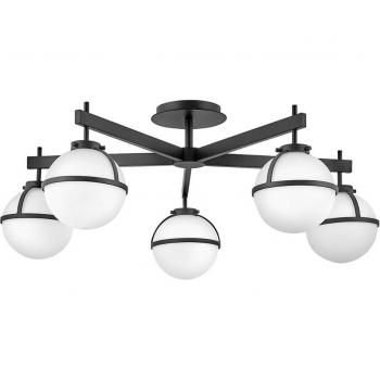 Plafón de techo semi empotrado HINKLEY Hollis, 5 luces, negro con difusores opalinos, IP44