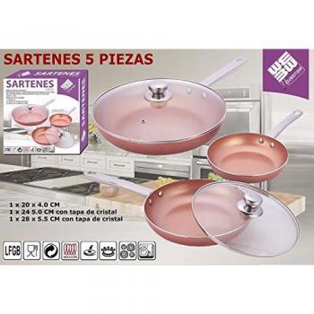 JPWonline - Juego de Sarténes de 5pcs con mango de acreo - 2 Capas Revestimiento Cerámico de Cobre BN-5506