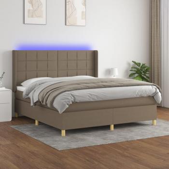 Cama box spring suave con colchón y luces LED en tela gris taupe 180x200 cm
