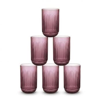 Set 6 Vasos de Cristal para Agua 270cc y 430cc Odiel y Orbel, Vasos de Vidrio con Relieve en Varios Colores, Aptos para Lavavajillas y Microondas