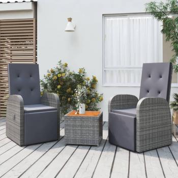 Juego de muebles de jardín 3 piezas en madera de acacia y ratán sintético gris