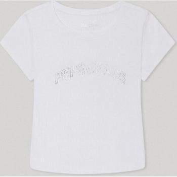 Camiseta de niña Pepe Jeans Nicolle blanco con diseño fit cropped en tejido canalé
