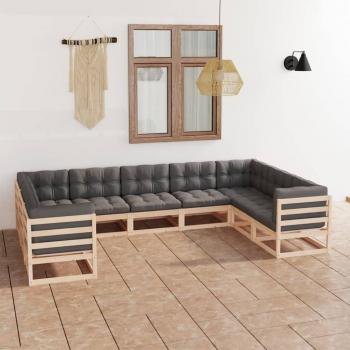 vidaXL Juego de Muebles de Jardín 9 Piezas con Cojines de Madera Maciza de Pino