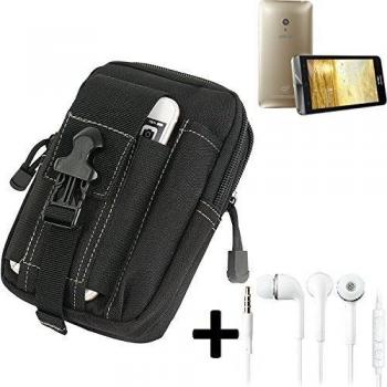 Bolsa del cinturón / funda para Asus ZenFone 5, negro + auriculares | compartimientos adicionales con el espacio para el banco de la energía, disco duro, etc. - K-S-Trade