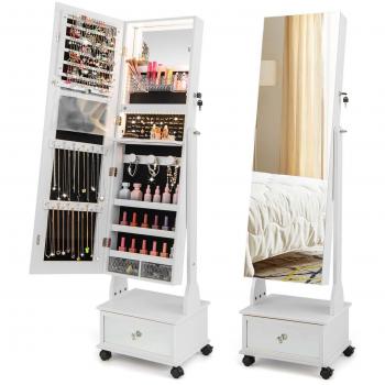 37-Inch Lockable Jewelry Cabinet Armoire with 3-Color LED Lights