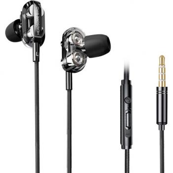 Auriculares estéreo con cable de doble unidad, in-ear, con bajos para iPhone y Samsung, conexión de 3.5mm, auriculares deportivos para juegos