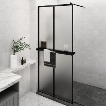 Mampara de ducha con estante negro 100x195 cm, vidrio ESG y estructura de aluminio