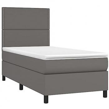 Cama box spring y colchón LED cuero sintético gris 80x200 cm