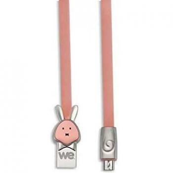 Cable USB/Micro USB plano 1m - Colección Animal para Niños - Conectores de Zinc - Rosa