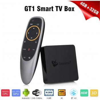 Beelink GT1 MINI TV BOX, Android 8.1, RAM 4GB+ ROM 32GB, CPU: Amlogic S905X2, GPU: ARM G31 MP2 Graphics, Doppia WiFi 2.4G/5.8G, Soportes 3D, Descodificación 4Kx2K, H.265, OTG, BT, Colore Negro e Rojo