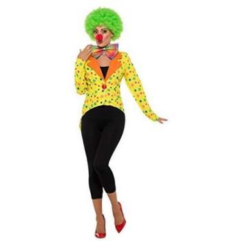 Smiffys Colourful Clown Tailcoat Jacket, Ladies Chaqueta de Payaso Colorida para Mujer, Color Amarillo, L-UK Size 16-18